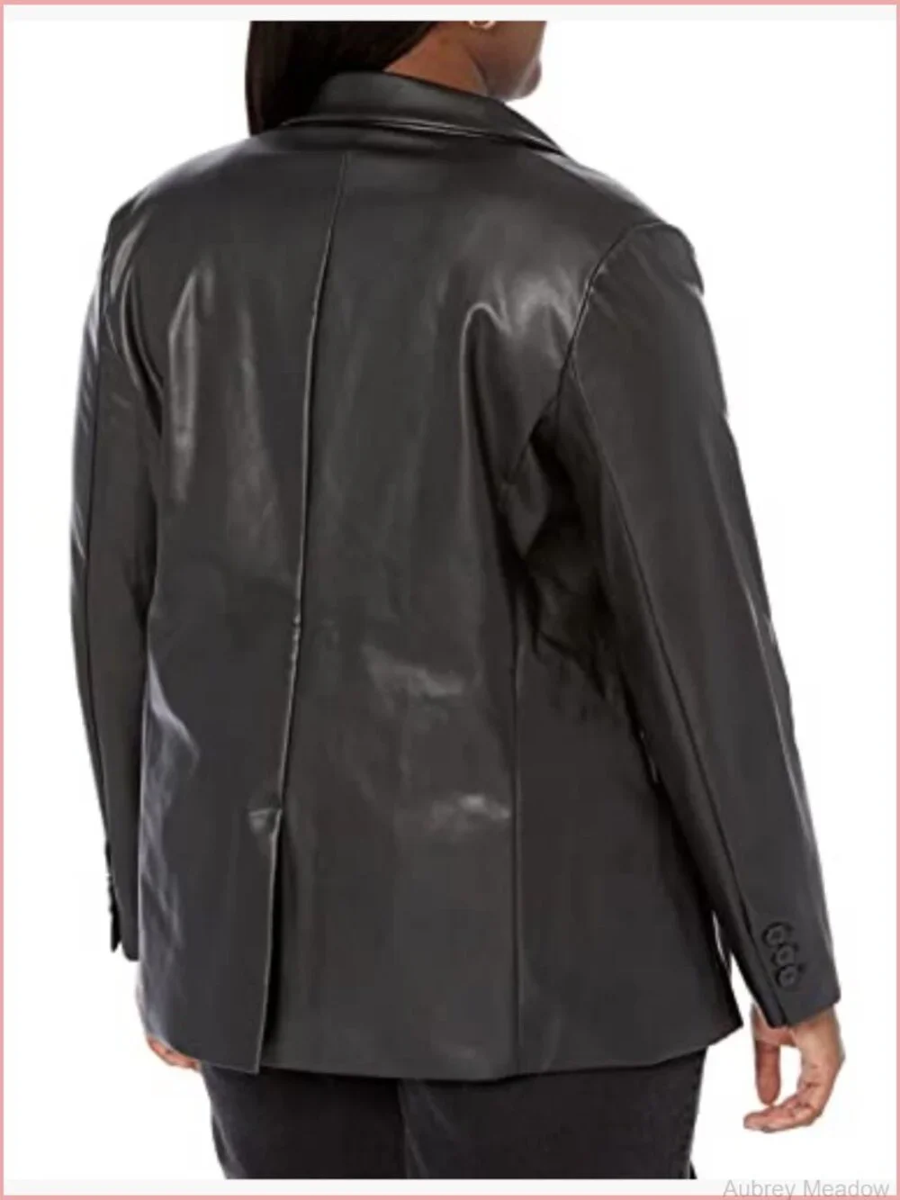 Women's Long Blazer, Faux Leather, Button Front, Notch Collar